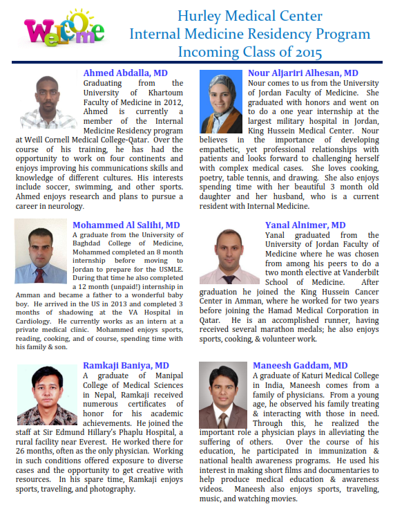 2015 Hurley residents (incoming) in Internal Medicine