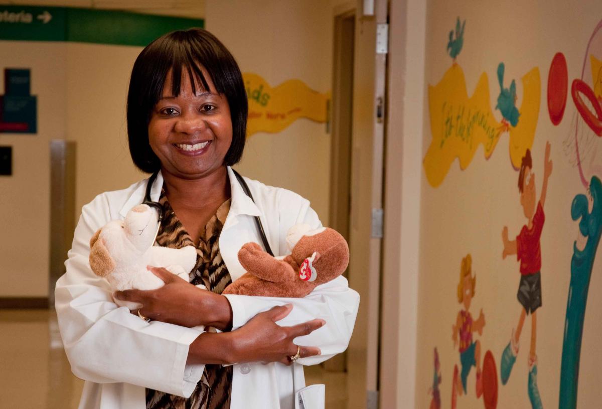 Dr. Onwuzurike in the Hurley Medical Center Pediatric Oncology Clinic, 2011