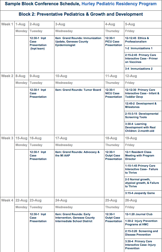 Pediatric Conference Schedule